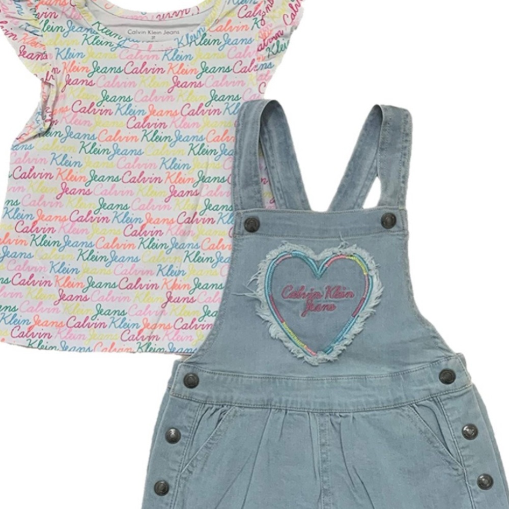 Calvin Klein Jeans Little Girl's 2 Piece Overall Jumper Dress with Shirt